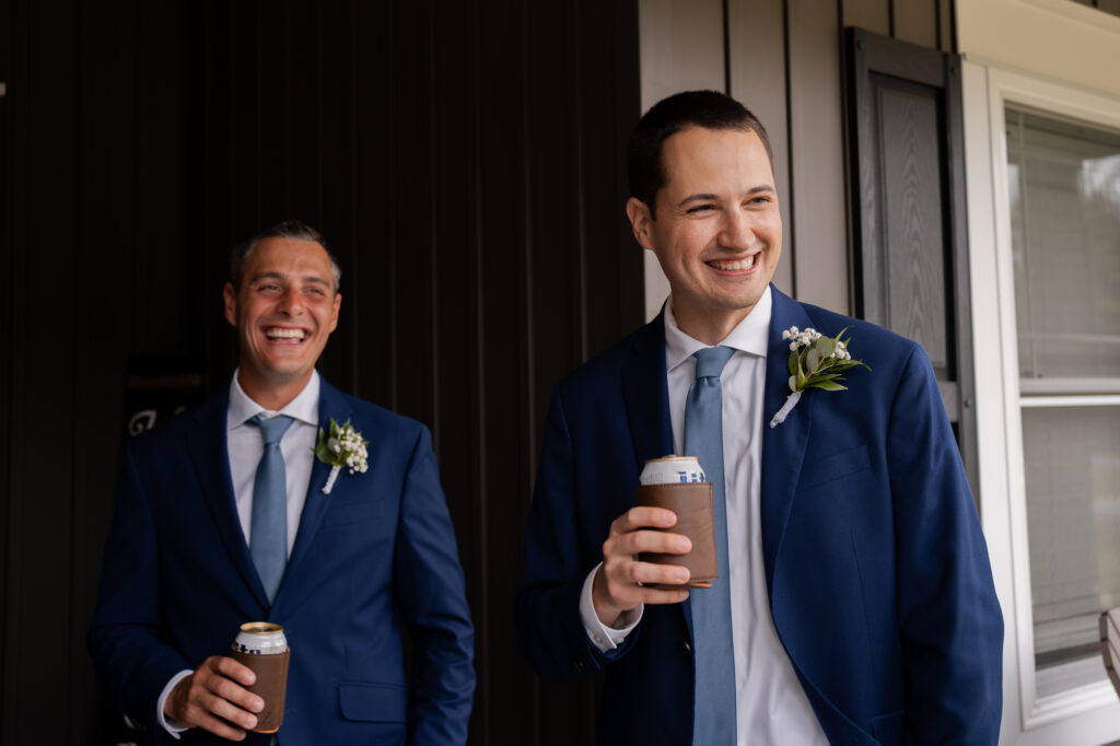 Brian having a drink with his groomsmen.