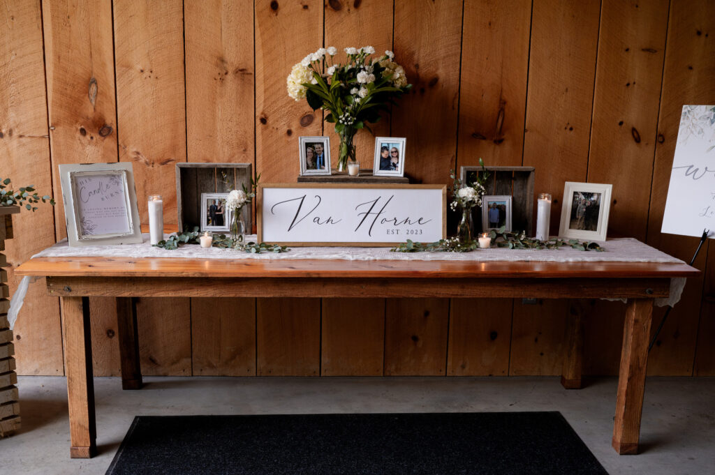 Leah & Brian's card table at Juniper Springs Wedding Barn.