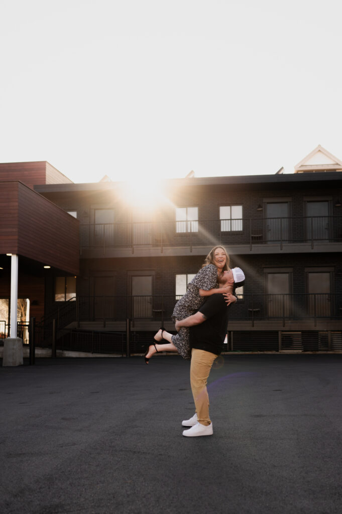 Golden hour sun shining in Saratoga Springs, NY during their engagement photos with Austin Ryan Photo.