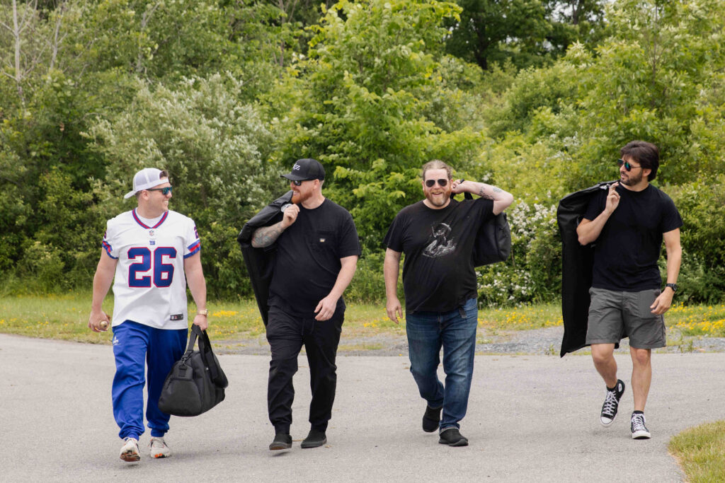 A photo of the groom and groomsmen arriving to get ready for the wedding in Clifton Park, New York.