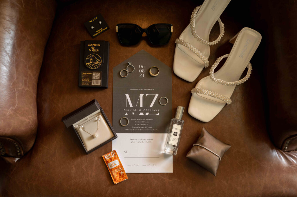 A photo of the bride and groom's details taken at The Adelphi Hotel in Saratoga Springs, New York.