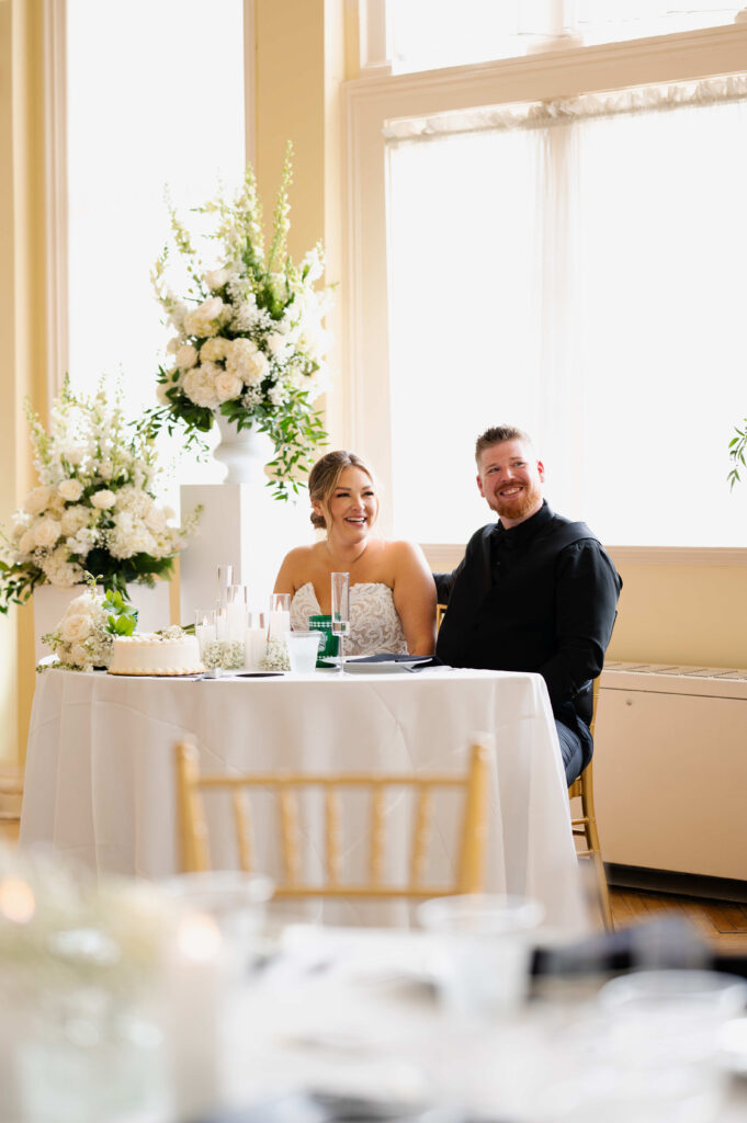 A candid during one of the bridal party speeches at a Canfield Casino wedding in Saratoga Springs, New York.