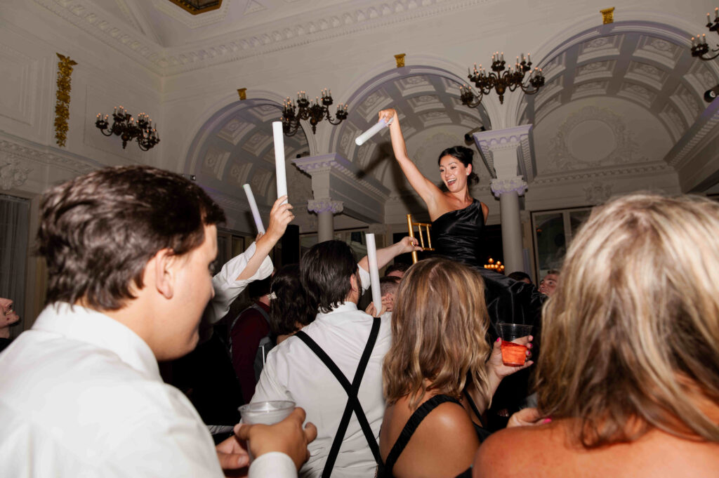 Guests dancing at a Canfield Casino wedding in Saratoga Springs, New York.