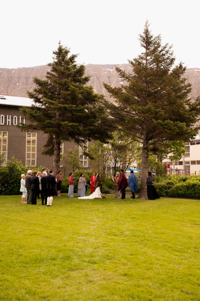 A photo of a traditional Nordic Pagan wedding ceremony in the Westfjords of Iceland in Ísafjörður.